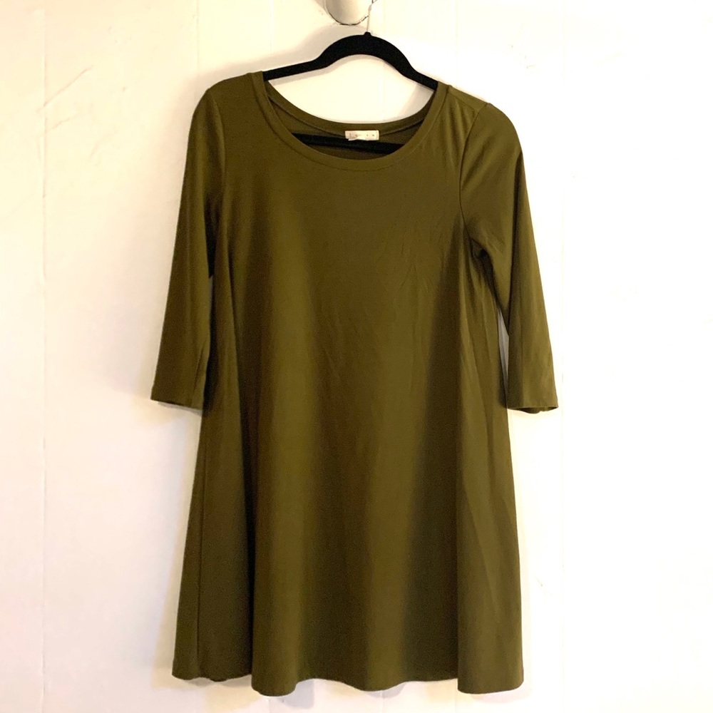 Leith Olive Green Three-Quarter Shift Minidress